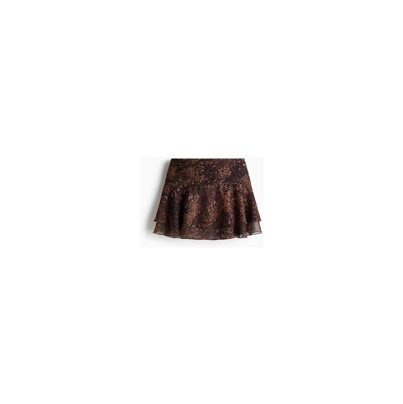 H&M - Volánová minisukně - Hnědá/Leopardí Potisk