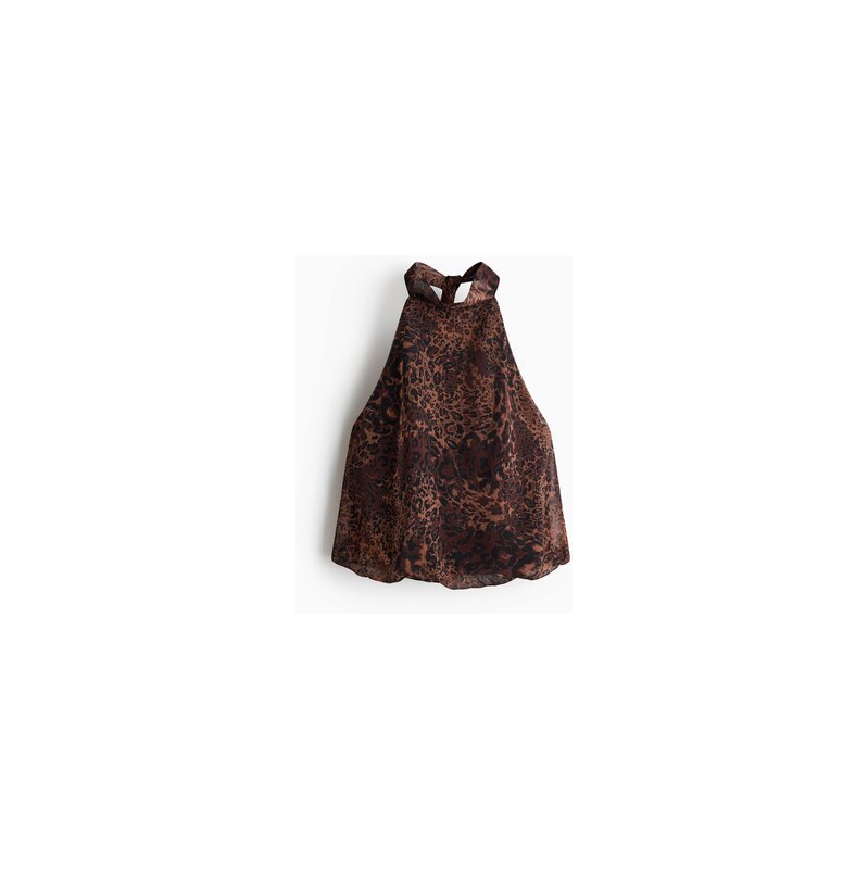H&M - Áčkový top halterneck - Hnědá/Leopardí Potisk