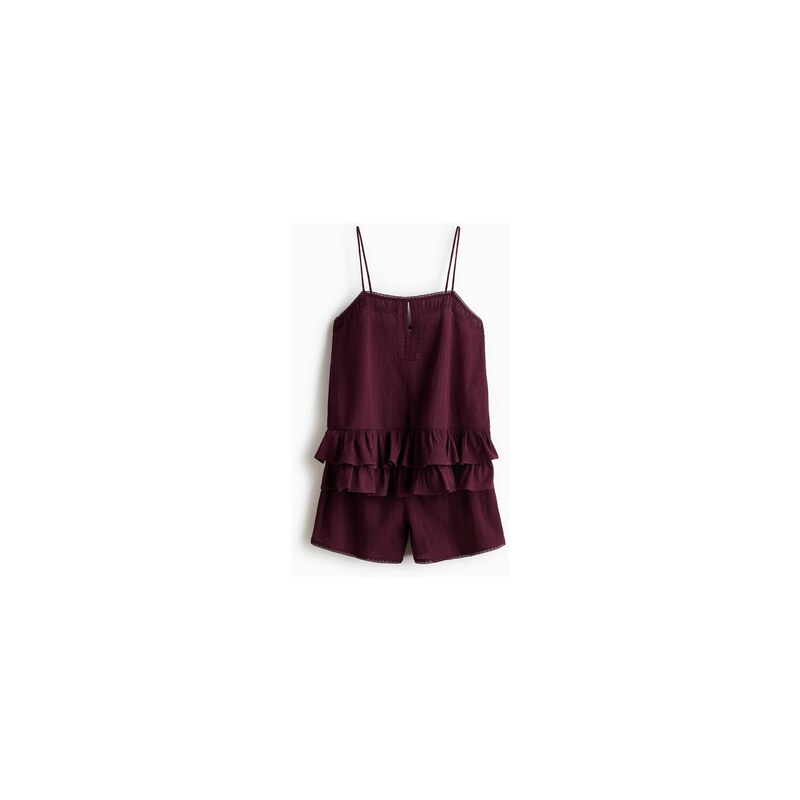 H&M - Bavlněné pyžamos krajkovým lemem - Vínová