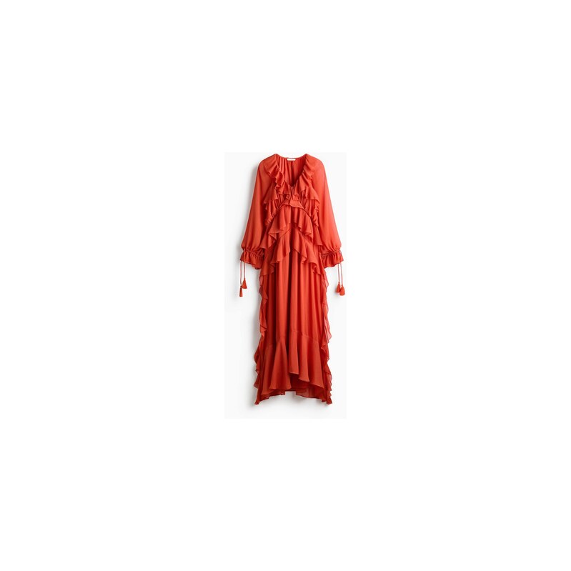 H&M - Oversized volánové šaty - Tmavě Oranžová