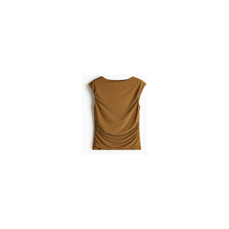 H&M - Řasený tops lodičkovým výstřihem - Tmavě Béžová