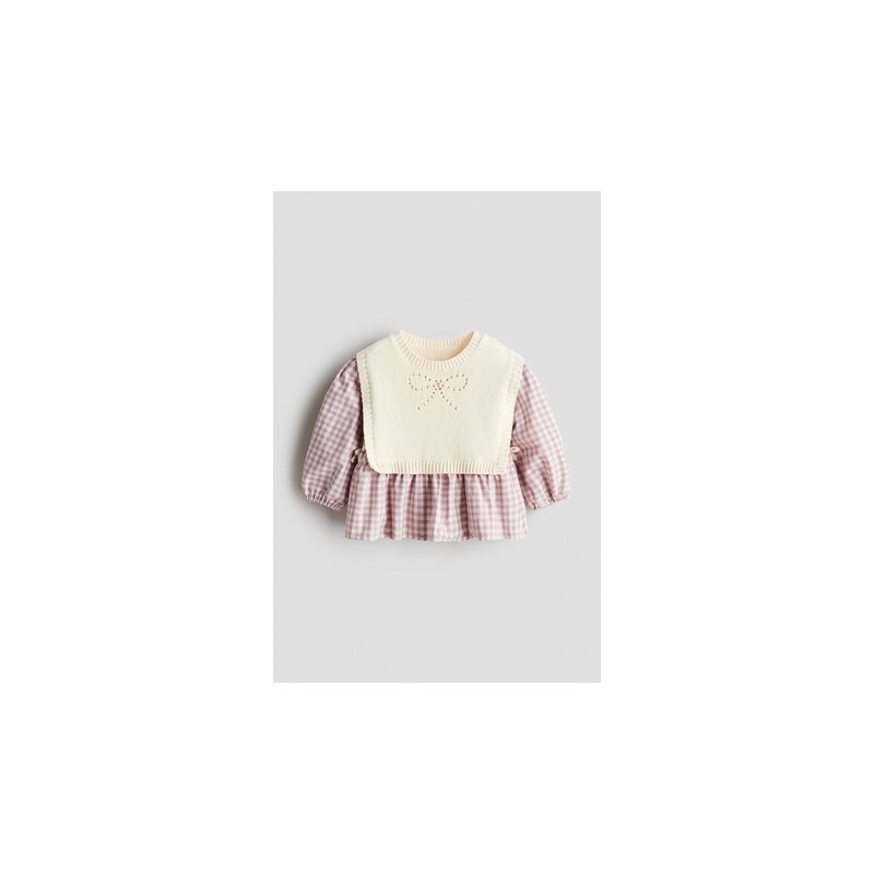 H&M - Bavlněná halenkas náprsenkou - Fialová/Kostka