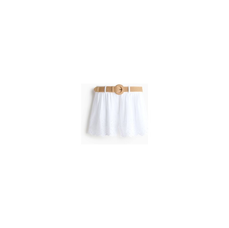 H&M - Bavlněné šortkys páskem - Bílá