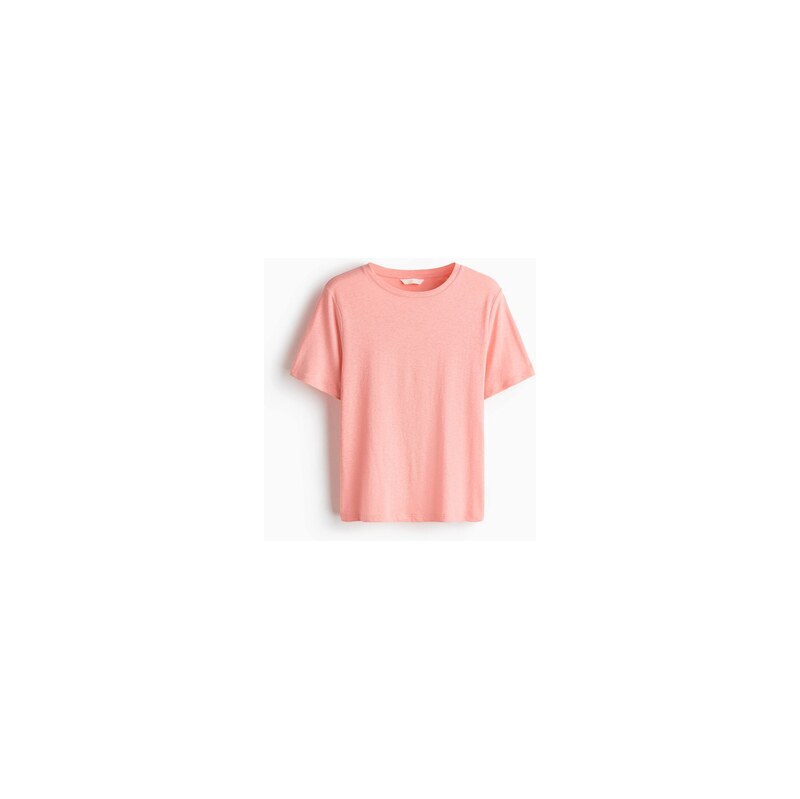 H&M - Tričko z lněné směsi - Broskvově Růžová