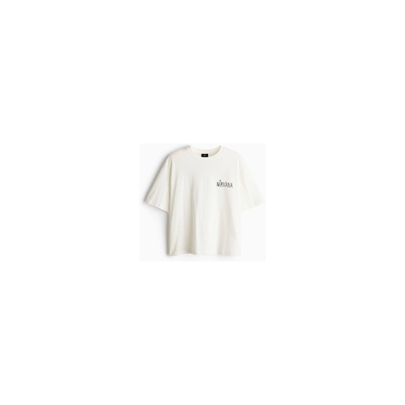 H&M - Bavlněné tričkos potiskem Relaxed Fit - Krémová/Nirvana