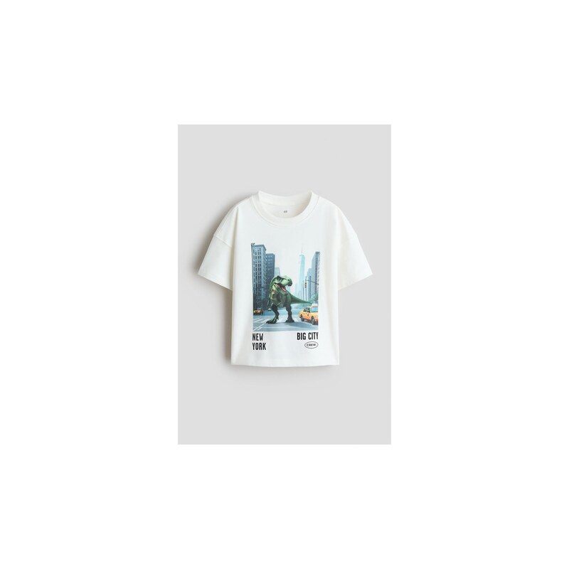 H&M - Bavlněné tričkos potiskem - Bílá/Dinosaurus