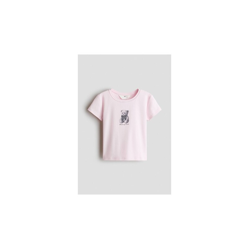 H&M - Bavlněné tričkos tištěným motivem - Bledě Růžová/Medvídek