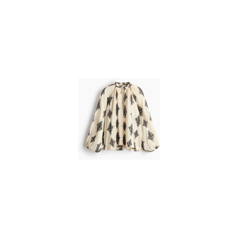 H&M - Oversized halenkas balonovými rukávy - Krémová/Vzor