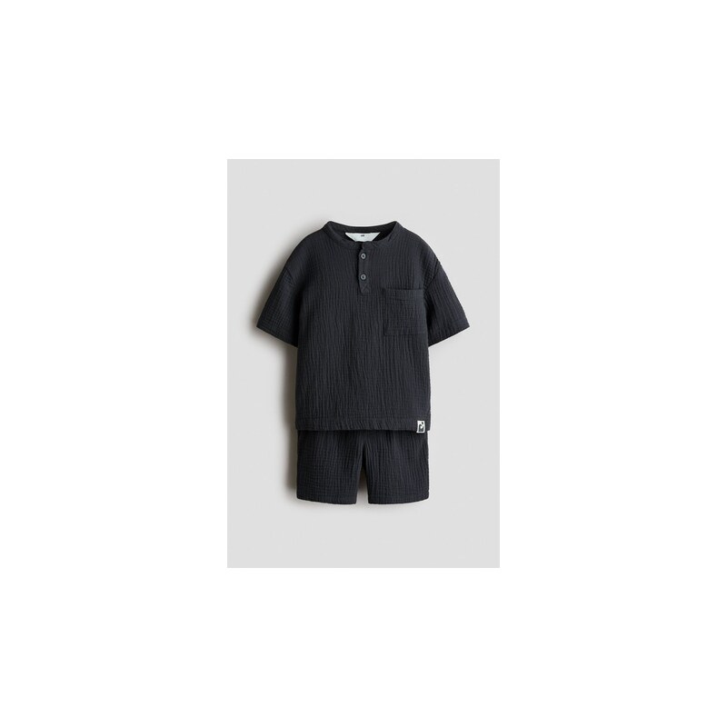 H&M - Dvoudílná souprava z bavlněného mušelínu - Tmavě Šedá