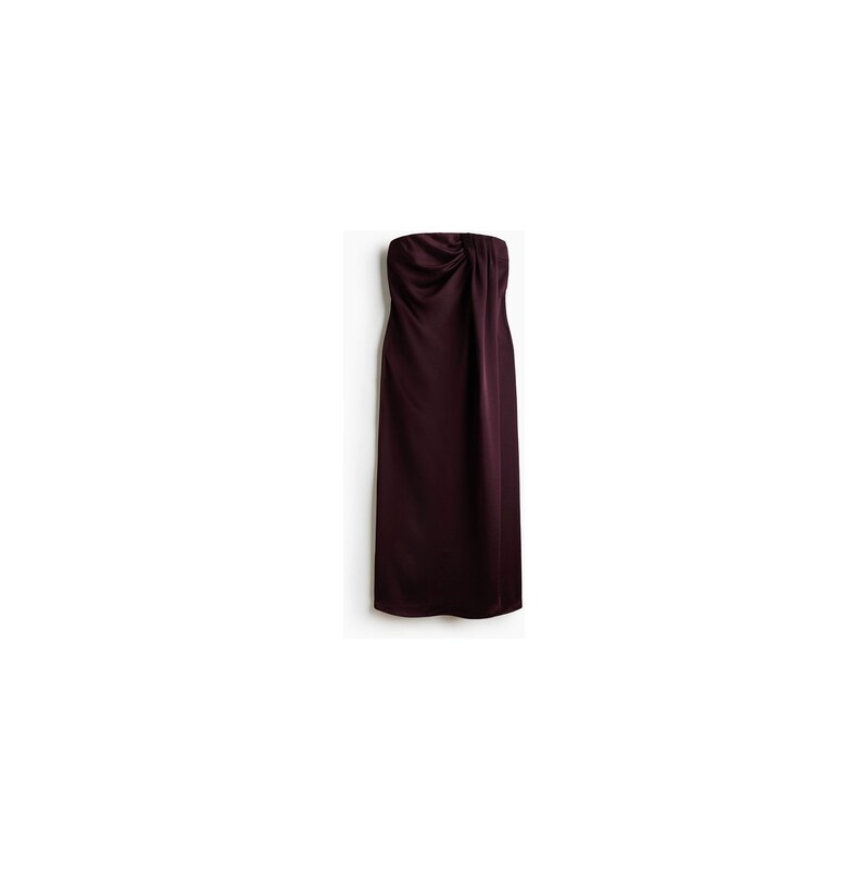 H&M - Saténové šaty bandeau - Vínová