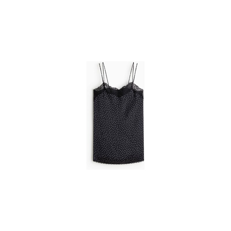 H&M - Saténová noční košilkas krajkovými lemy - Černá/Puntíky