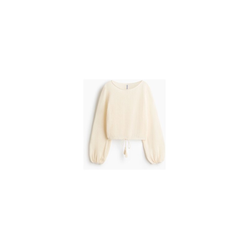 H&M - Síťovaný top se stahovací šňůrkou - Krémová