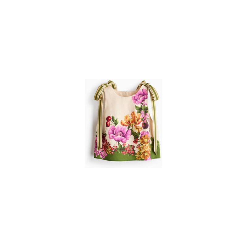 H&M - Croptops vázacími ramínky - Světle Béžová/Květy