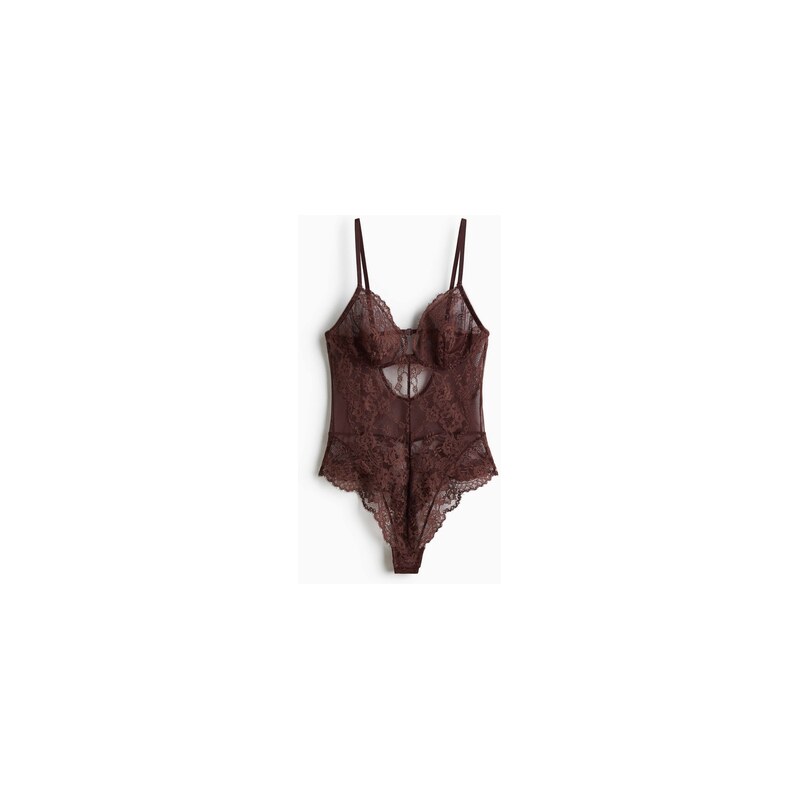 H&M - Krajkové body - Tmavě Hnědá