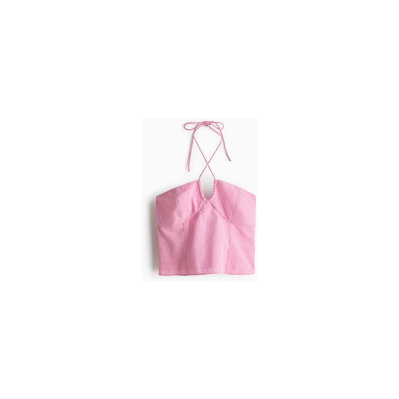 H&M - Bavlněný top halterneck - Růžová/Proužky