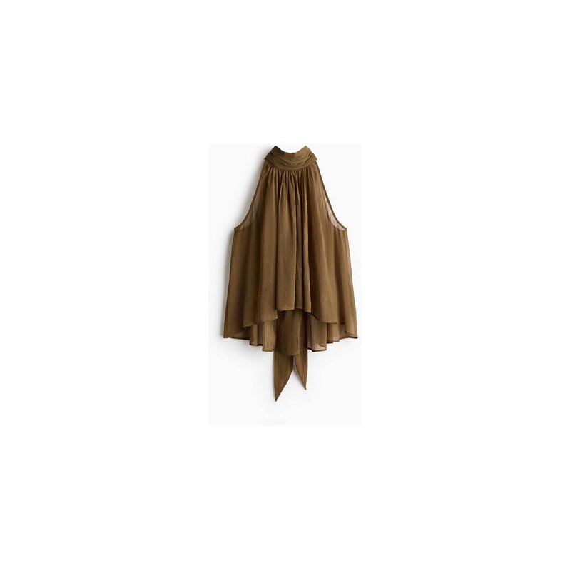 H&M - Šifonový tops vázačkami - Khaki Zelená