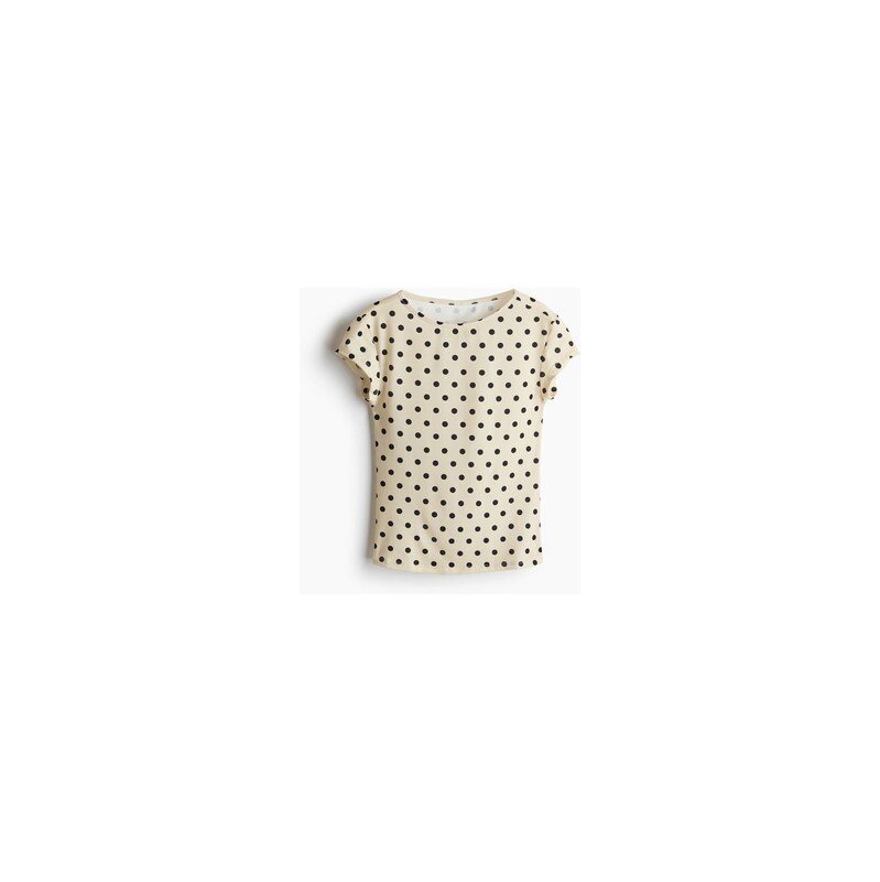 H&M - Přiléhavé tričko - Světle Béžová/Puntíky