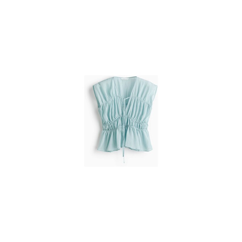 H&M - Řasená bavlněná halenka - Světle Tyrkysová