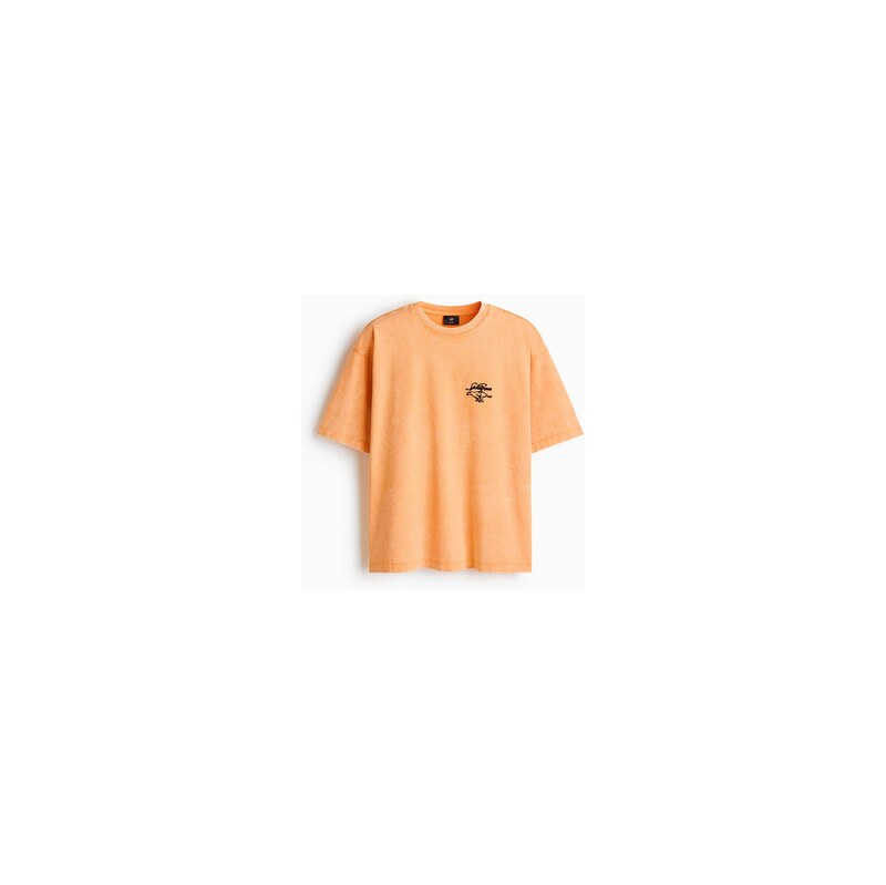 H&M - Bavlněné tričkos potiskem Oversized Fit - Oranžová/Sport