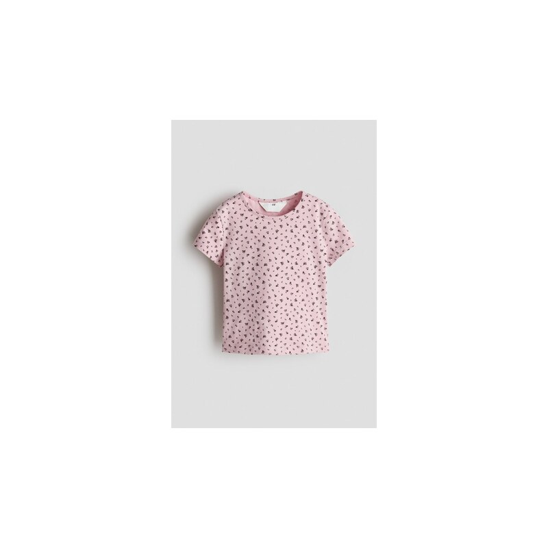 H&M - Bavlněné tričkos potiskem - Světle Růžová/Květy