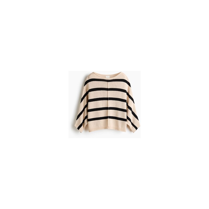 H&M - Svetrs netopýřím rukávem - Krémová/Proužky