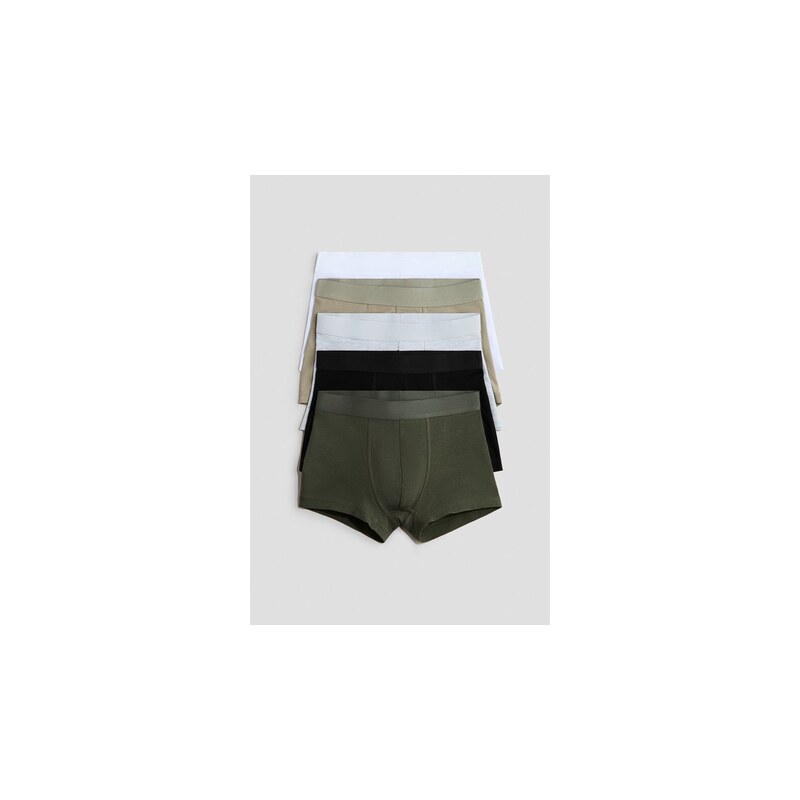 H&M - Bavlněné trenýrky 5 kusů - Černá/Béžová/Khaki Zelená