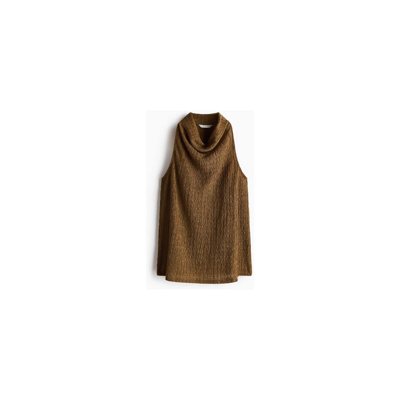 H&M - Mačkaný tops vodopádovým výstřihem - Tmavě Béžová