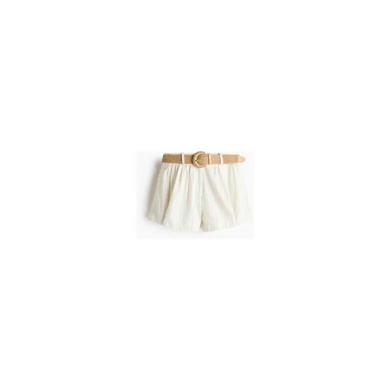 H&M - Bavlněné šortkys páskem - Světle Béžová/Proužky