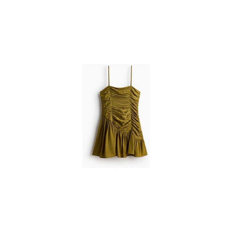 H&M - Řasené krepové šaty - Olivově Zelená