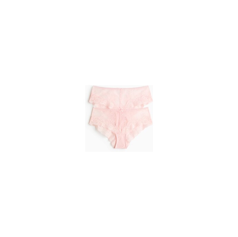 H&M - Krajkové kalhotky hipster 2 kusy - Růžová