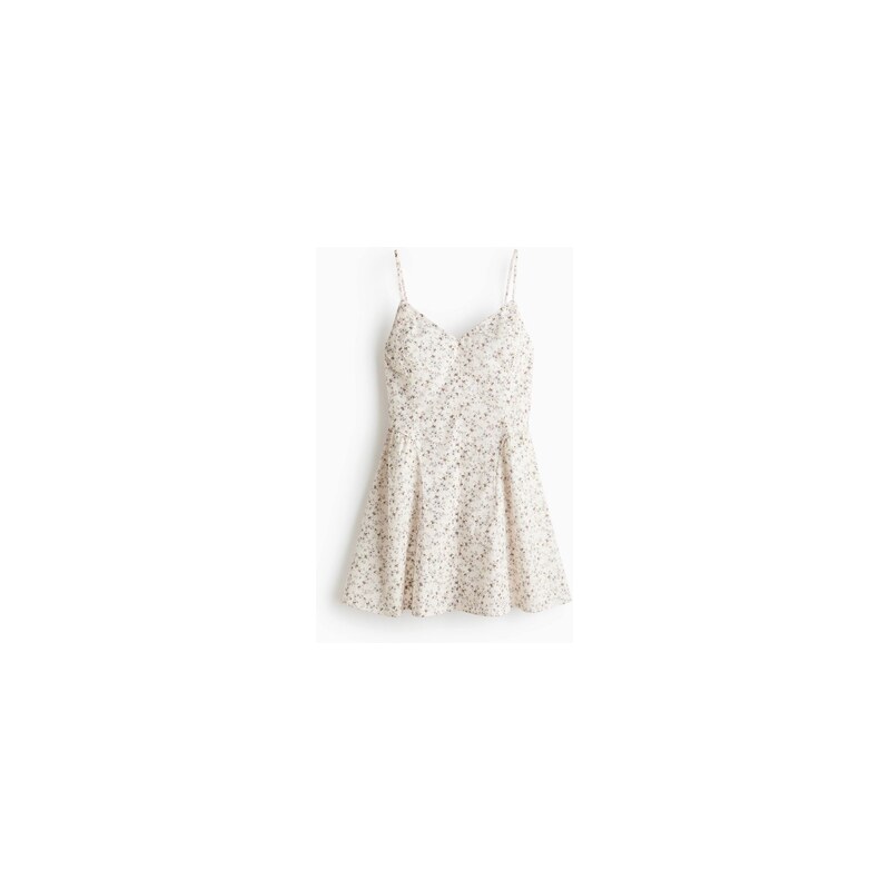 H&M - Šaty na ramínkas rozšiřující se sukní - Krémová/Květiny