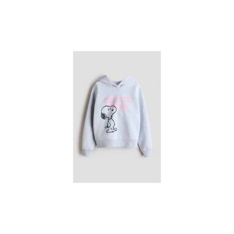 H&M - Oversized mikinas kapucí a potiskem - Světle Šedý Melír