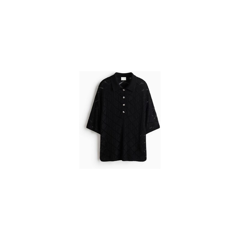 H&M - Tops efektem háčkování a límečkem - Černá