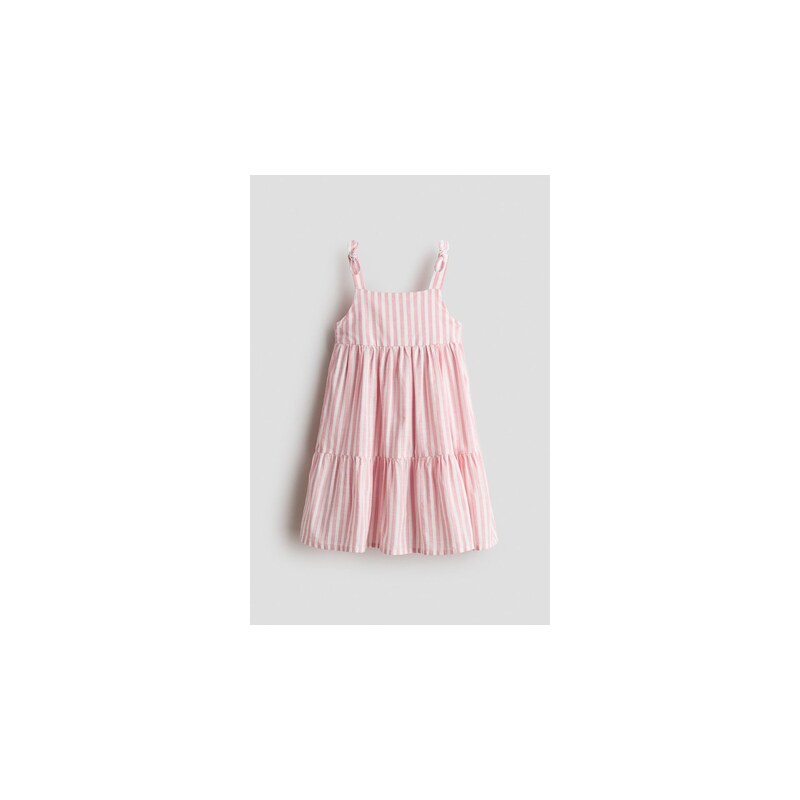 H&M - Bavlněné šatys nabíranými volány - Růžová/Bílé Proužky