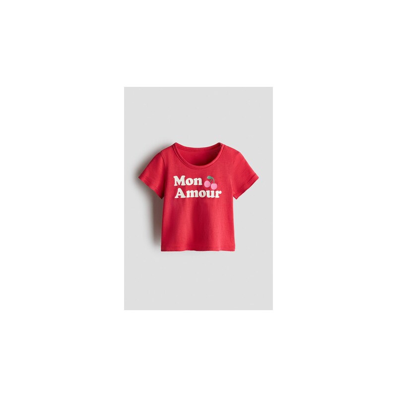 H&M - Tops potiskem - Červená/Mon Amour