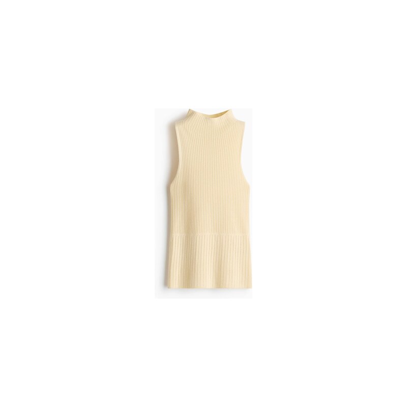 H&M - Top z žebrovaného úpletus vysokým límcem - Bledě Žlutá