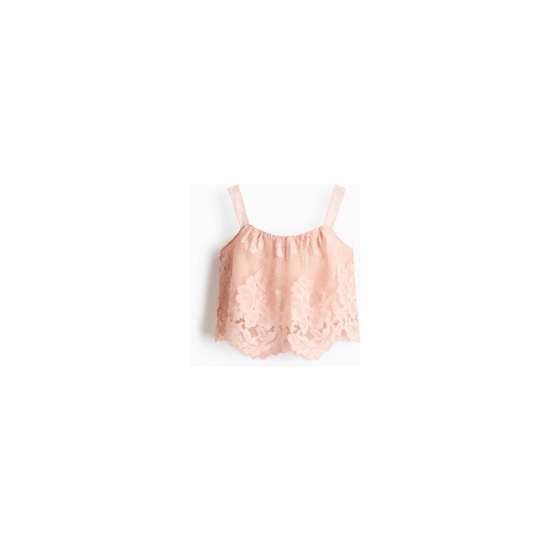 H&M - Tops vroubkovanou krajkou - Tlumená Růžová
