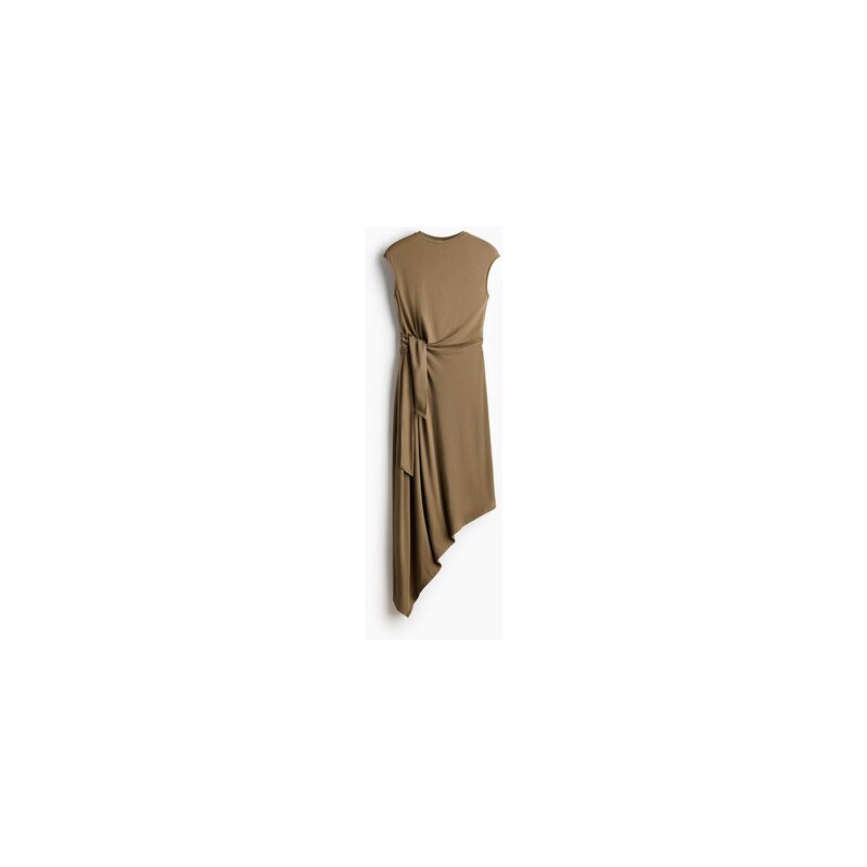 H&M - Asymetrické šatys vázacím detailem - Khaki Zelená