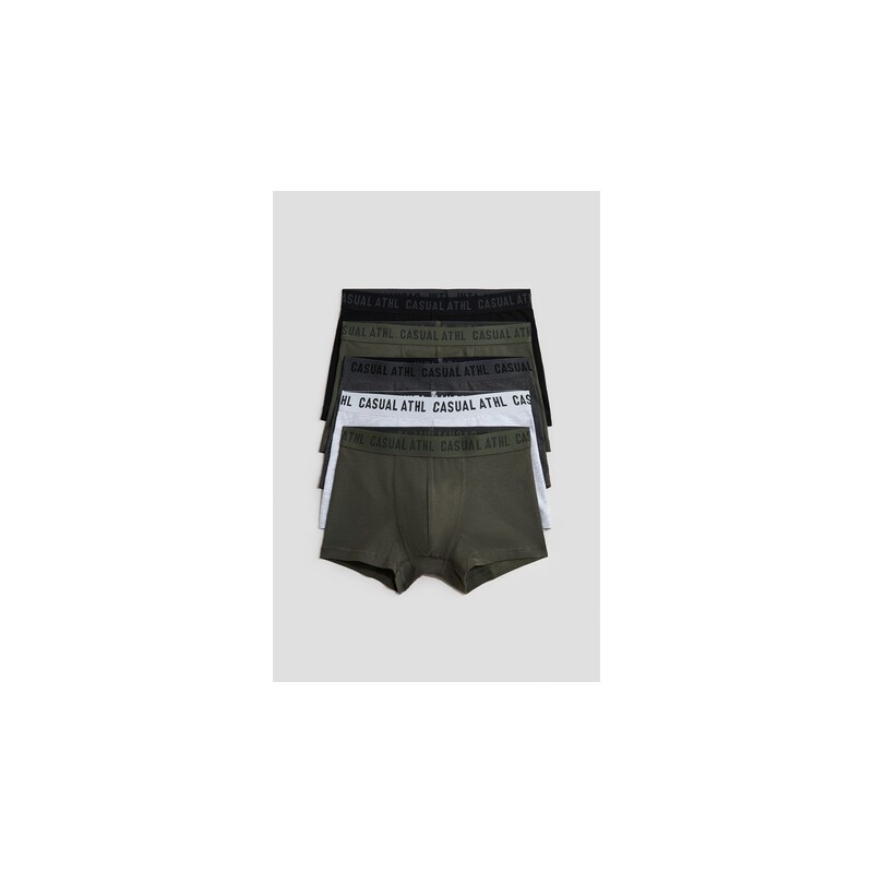 H&M - Bavlněné trenýrky 5 kusů - Tmavě Zelená Khaki/Šedý Melír