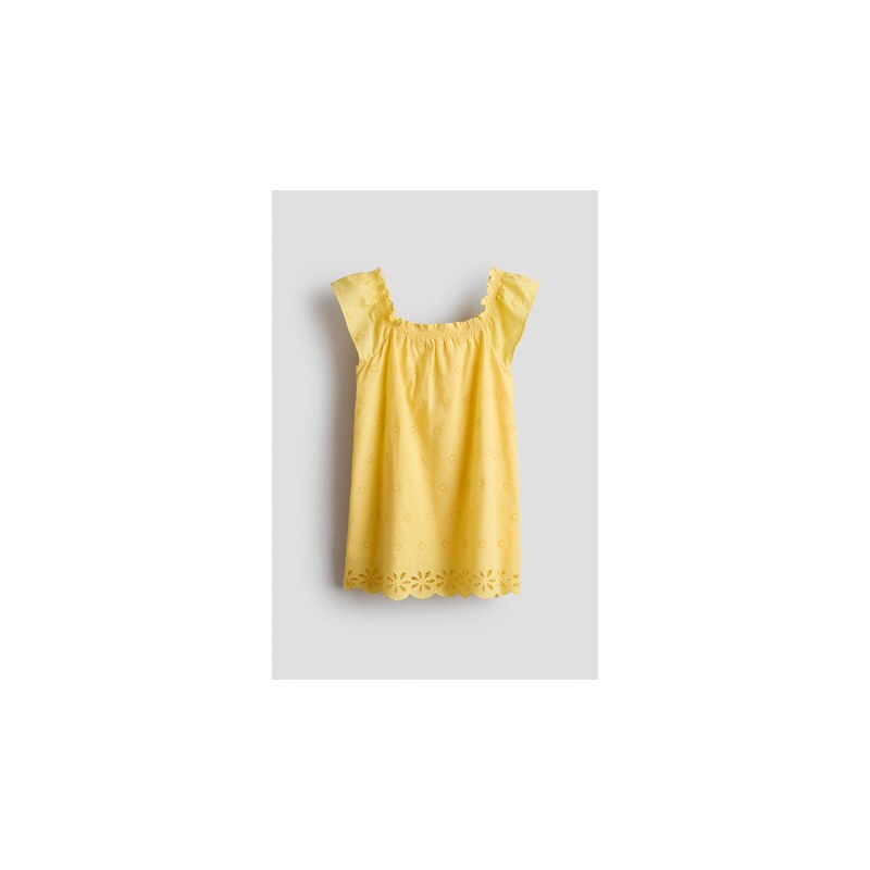 H&M - Bavlněné šatys madeirou - Žlutá