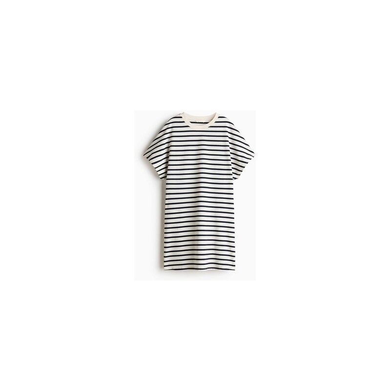 H&M - Bavlněné tričkové šaty - Bílá/Proužky