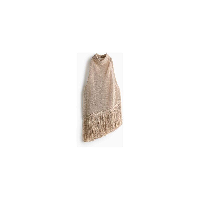 H&M - Tops asymetrickým třásnovým lemem - Světle Béžová
