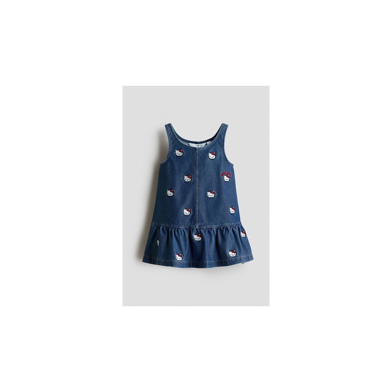 H&M - Vyšívané šatys efektem denimu - Denim Blue/Hello Kitty