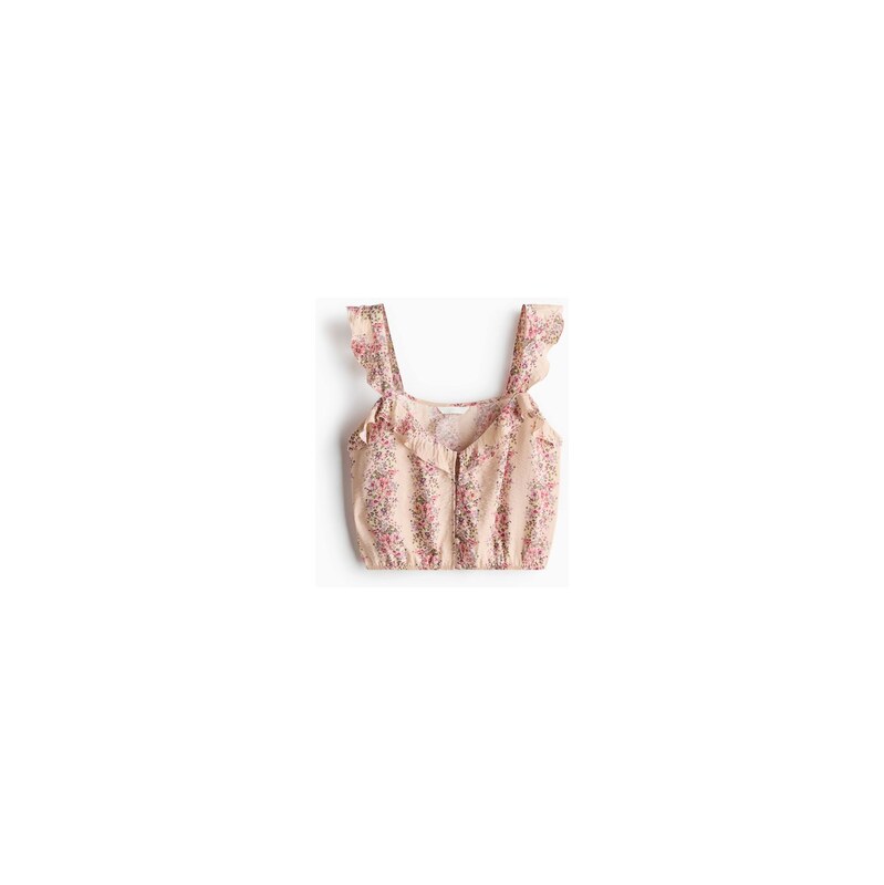 H&M - Propínací croptop - Tlumená Světle Růžová/Květy