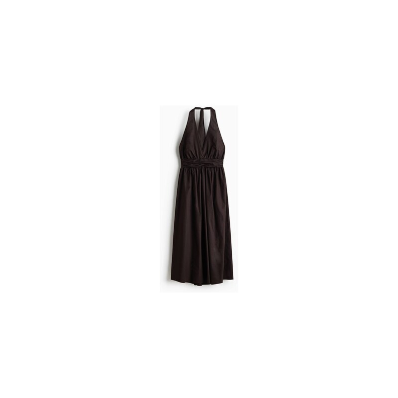 H&M - Bavlněné šaty halterneck - Tmavě Hnědá