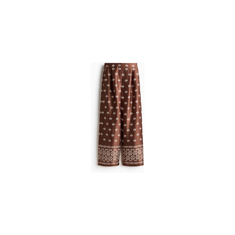H&M - Rovné saténové kalhoty - Hnědá/Vzor