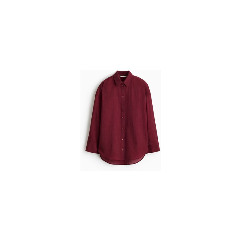 H&M - Oversized mačkaná košile - Vínová