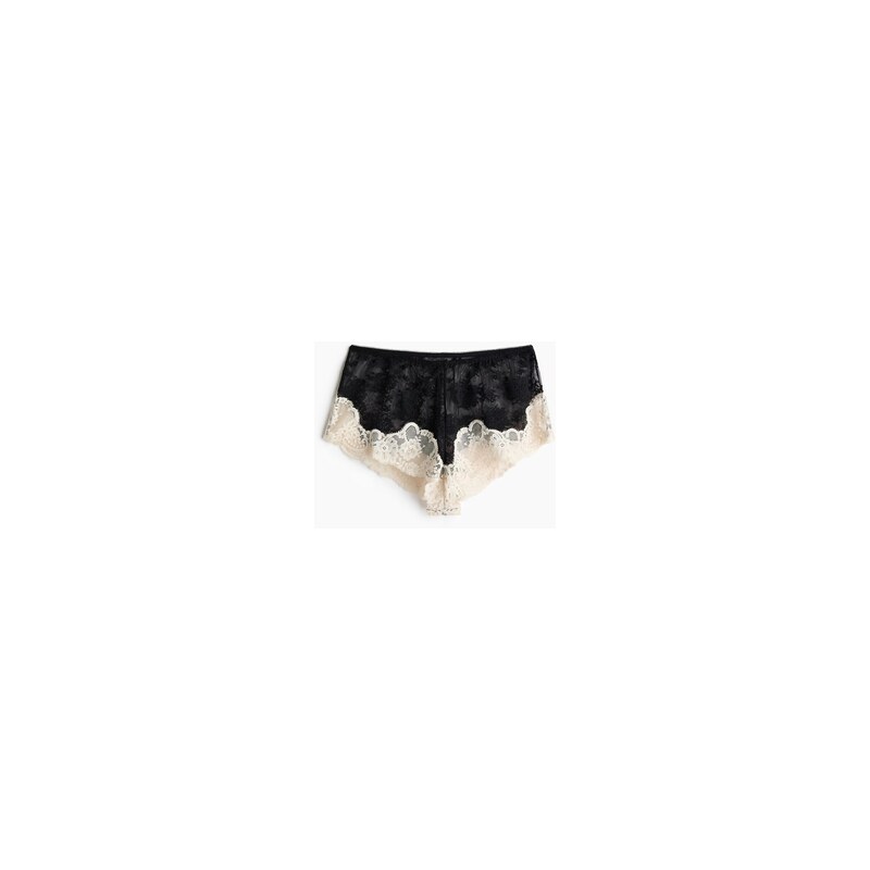 H&M - Krajkové kalhotky shortie - Černá/Krémová