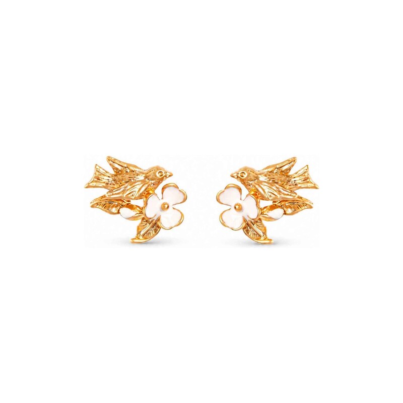 RteRme Náušnice Gold Bird and Flower Earrings zlatá