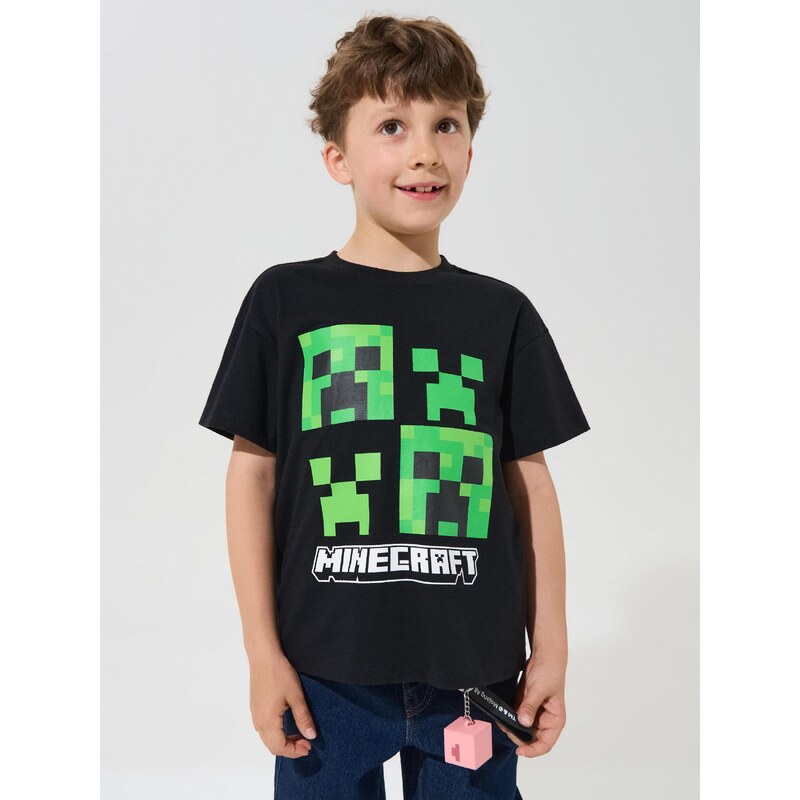 Sinsay - Bavlněné Tričko s Potiskem Minecraft - černá